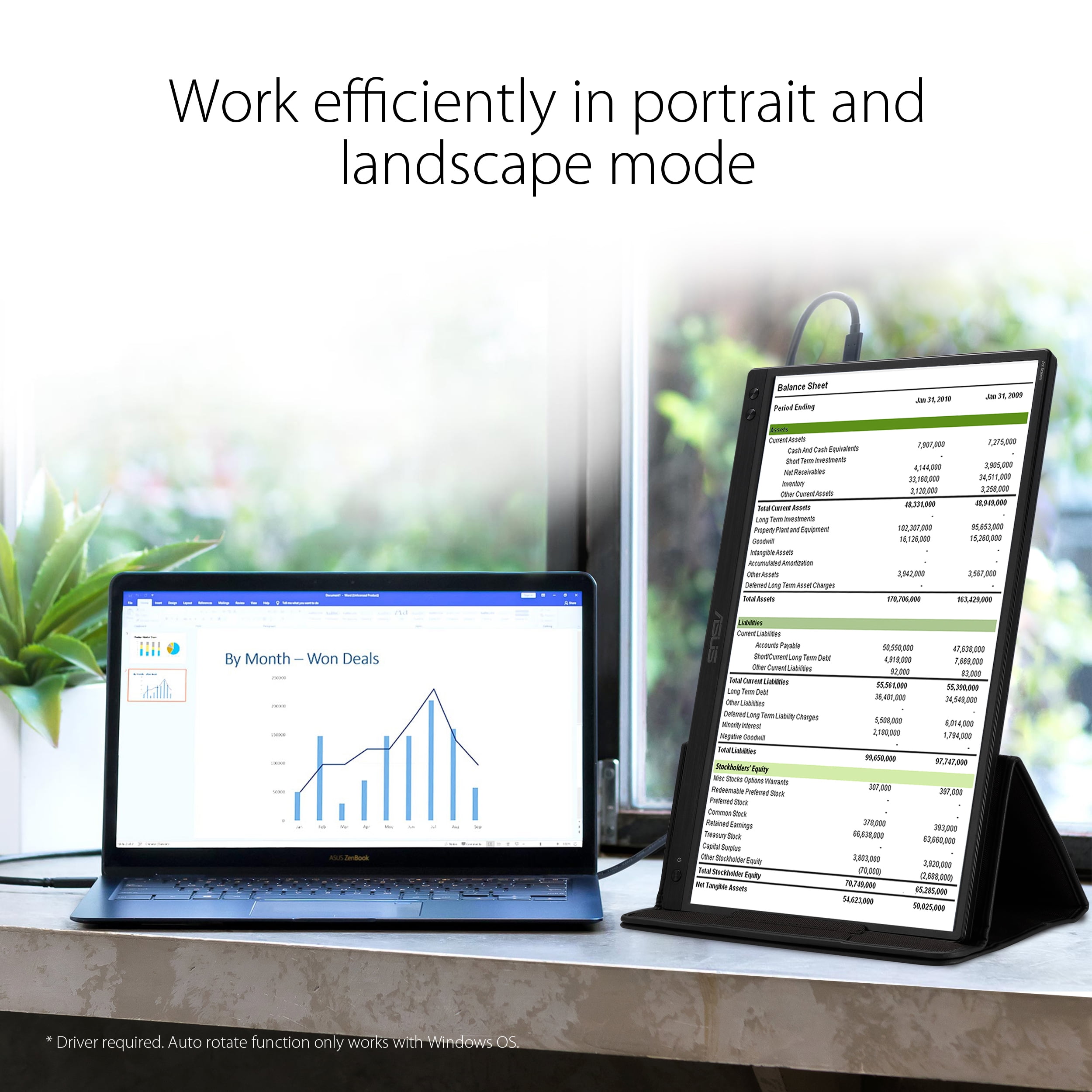 ASUS ZenScreen 15.6” 1080P Portable USB Monitor (MB166C) - Full HD, IPS, USB Type-C, USB-Powered, Flicker Free, Blue Light Filter, Tripod Mountable, Anti-Glare Surface, Protective Sleeve