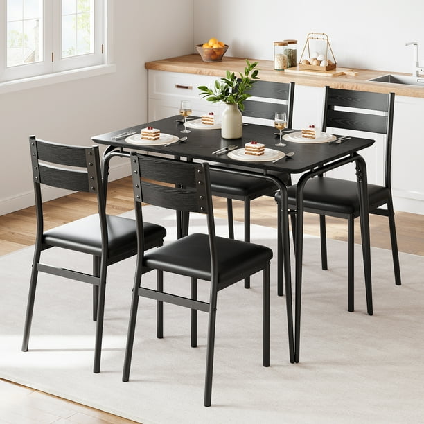 ChaoLink Juego de 5 piezas para cocina y comedor, con 4 sillas, juego de cocina para 4, color negro
