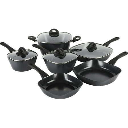 

Soho Lounge 10 Piece Aluminum Diamond-Infused Ceramic Nonstick Interior Induction Pots and Pans Cookware Set PFOA Free Square Blue