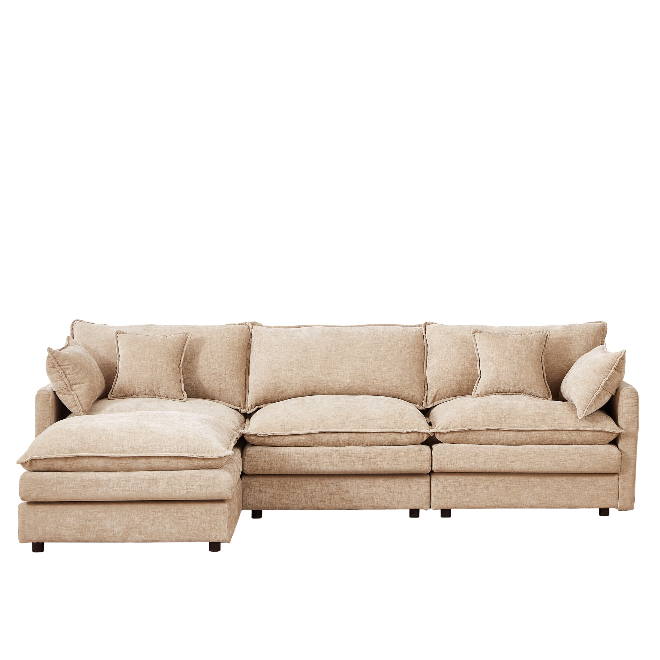 Noble House Stacy 102" Modular Sectional Sofa, L-Shaped Chenille Couch with Movable Ottoman, for Living Room, Coffee