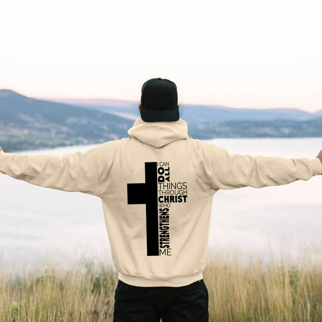 HUITKMM Men Hoodie Male Long Sleeve Hooded Sweatshirt Solid Color Back Print Sweatshirt