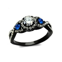 1.26 Ct Clear and Blue Cubic Zirconia Halo Stainless Steel Black Engagement Ring Size 8
