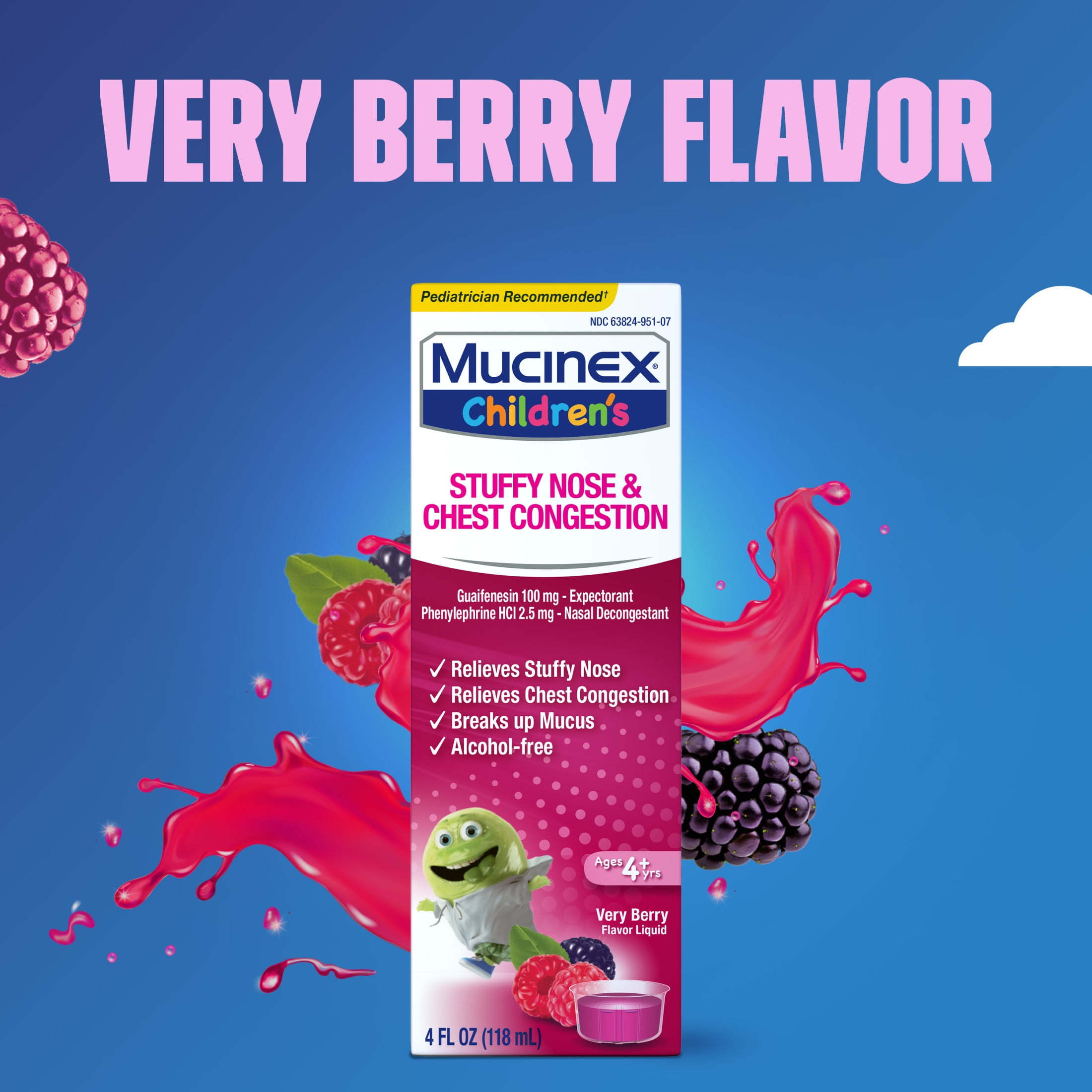 Mucinex Children's Stuffy Nose & Chest Congestion Relief, Kids Medicine, Very Berry Flavor, 4 fl oz
