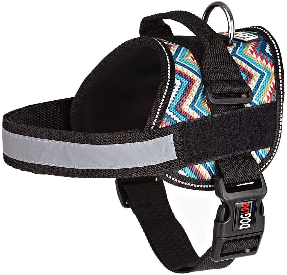 DogLine - Dog Harness, Reflective No-Pull Adjustable Pet Vest with Handle for Walking, Training, Service and Outdoors - Breathable No - Choke Room for Patches( Aztec Design: Girth 18" - 25")