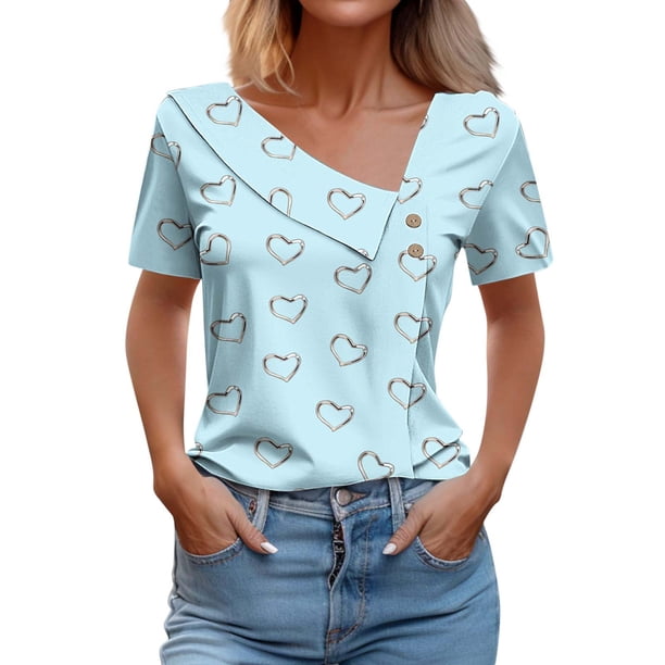 Camisetas de Manga Corta para las Mujeres a Cuadros Impreso Botón Casual Camiseta, Camisetas de Mujer Casual para Primavera Verano