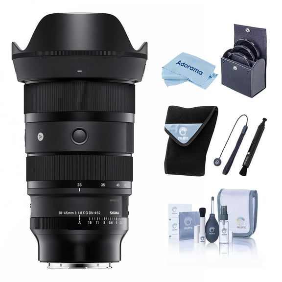 Sigma 28-45mm f/1.8 DG DN ART Lens for L Mount, Black, Bundle with 82mm Filter Kit, Lens Wrap, Cleaning Kit, Lens Cap Tether and Cleaning Cloth