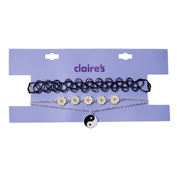 Claire's Black Tattoo and Daisy Choker Necklaces, 3-Pack
