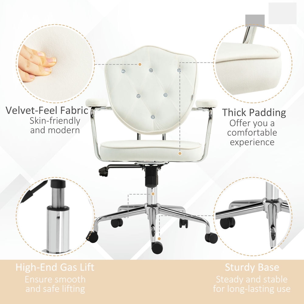 Demi Bonn Modern Desk Chairs with Wheels and Armrests, Velvet-Feel Fabric Office Chair, Home Computer Executive Swive Chairl, White