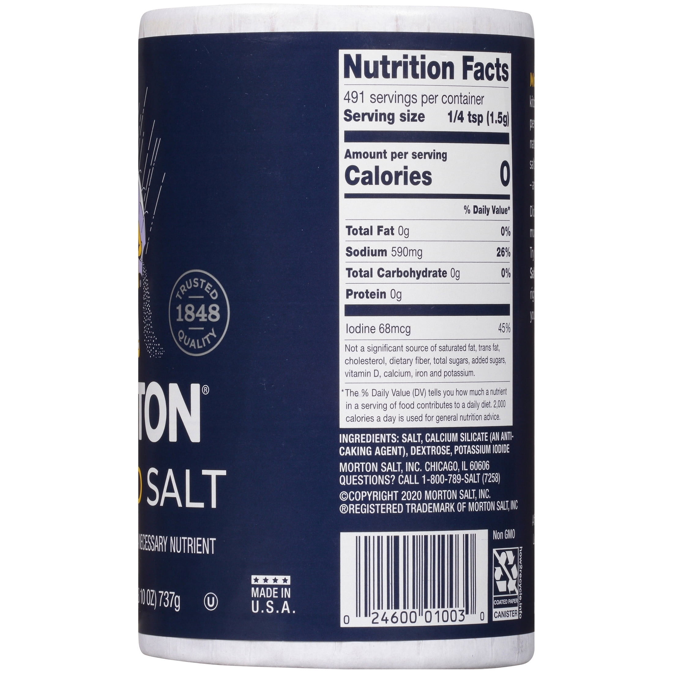 Morton Iodized Salt, Table Salt, 26 Oz