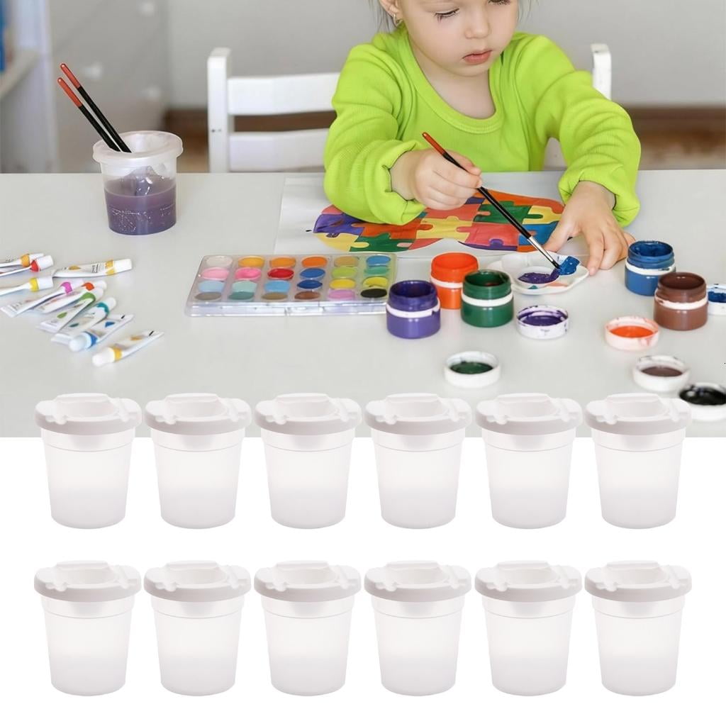 Giaone 12/24Pcs Reusable Plastic Paintbrush Cleaning Cup for Children Art Painting
