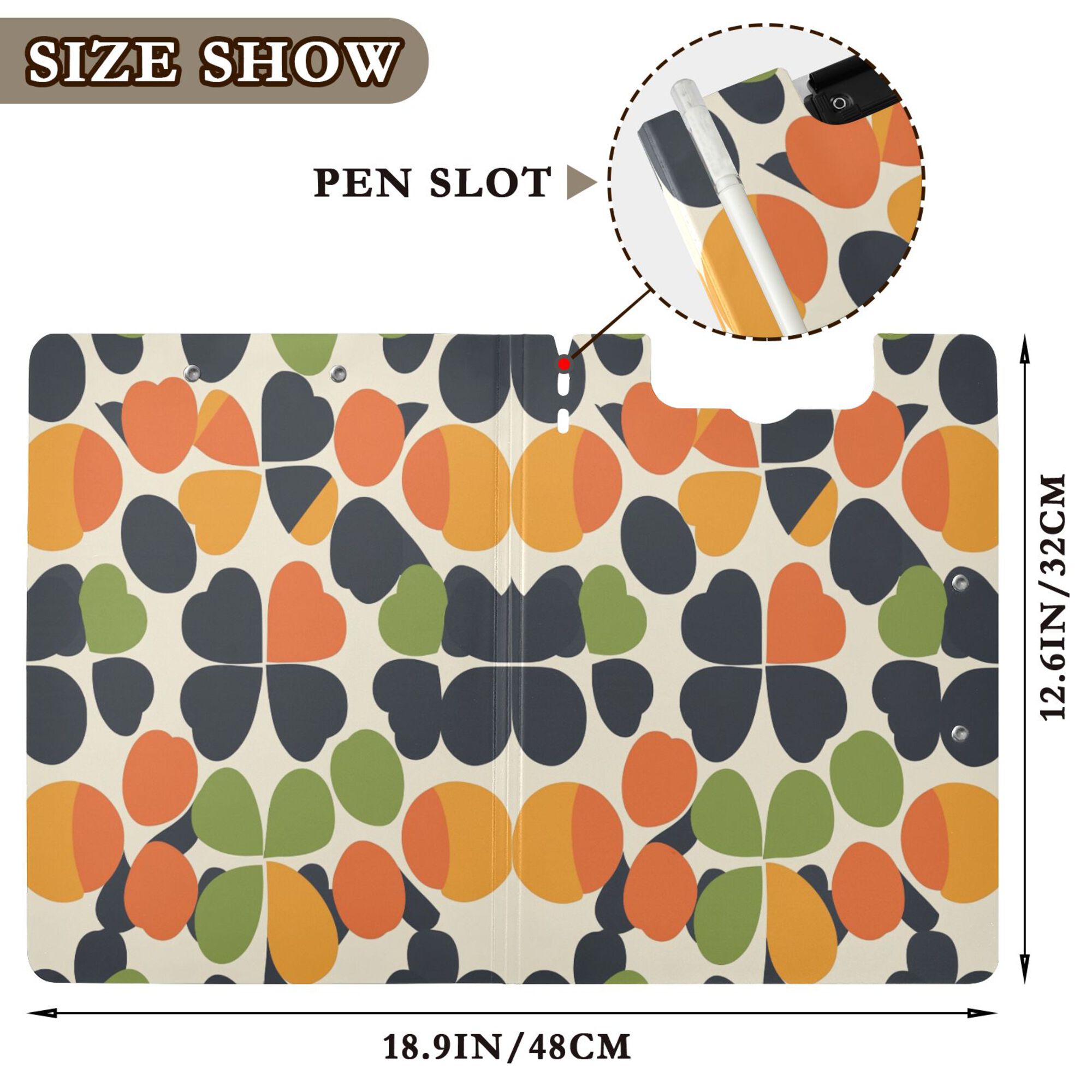 FORMRS A4 Clipboard Folder with Pen Holder Horizontal Foldable School Office Binder, Black Clover Pattern