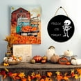 thumbnail image 3 of Eveokoki 11" Trick or Treat Funny Skeleton Halloween Decoration Halloween Sign for Front Door Round Wooden Hanging Wreaths for Home Wall Decor Halloween Day Party Decoration Outdoor Indoor, 3 of 5