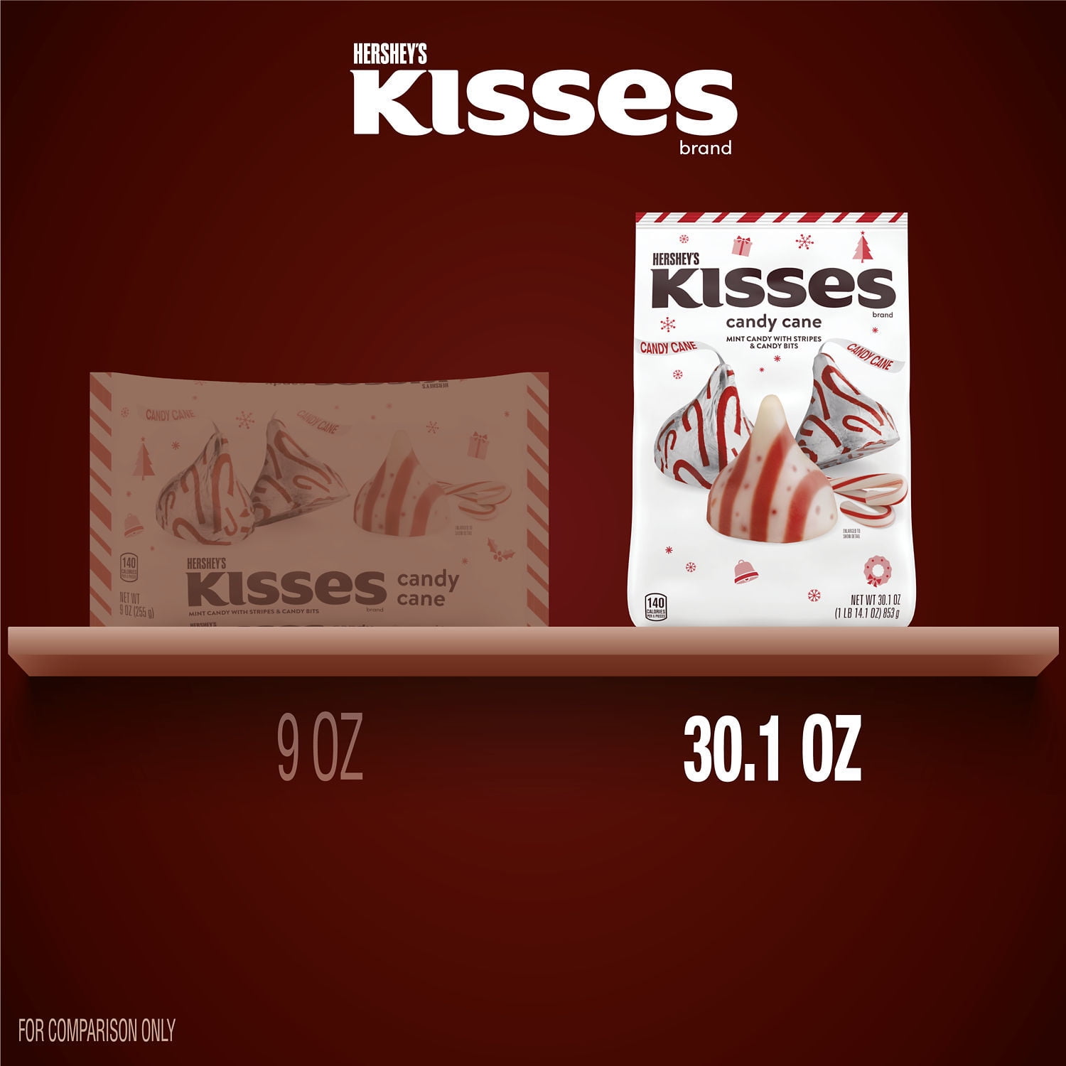 HERSHEY'S, KISSES Candy Cane Mint Candy with Candy Bits, Holiday, 30.1 oz, Bulk Bag