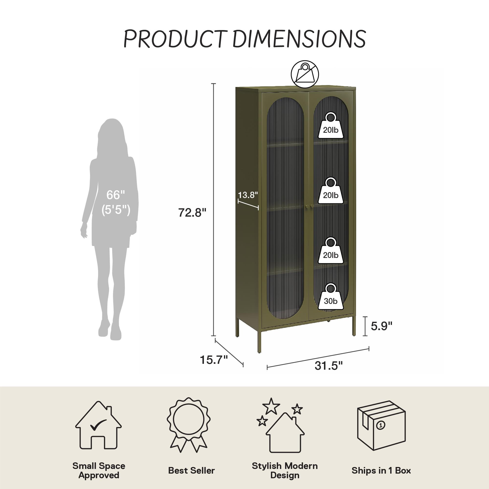 Mr. Kate Luna Tall 2-Door Accent Cabinet with Fluted Glass, Olive Green
