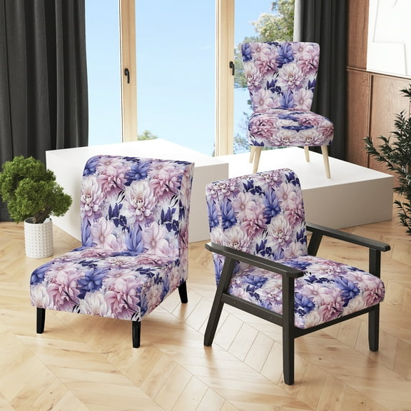 Designart "Purple Floral Exquisite Elegance II" Purple Floral Upholstered Accent Chair - Cottage Arm Chair For Living Room