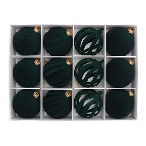 Adornos navideños flocados, bolas navideñas de terciopelo para colgar | Decoraciones navideñas de plástico para el árbol | Decoración invernal para interiores: sala de estar, chimenea, porche.