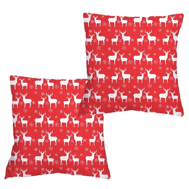 Christmas Pillow Covers 18x18 Inch Set of 2 Red Linen Holiday Decorative Pillowcases with Hidden Zipper for Sofa and Home Winter Decor