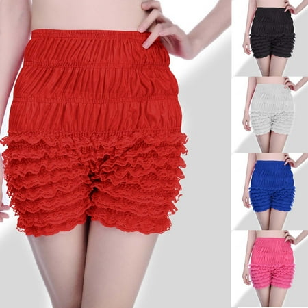 Brnmxoke Women Lace Ruffled Layered Bloomers Shorts Y2k Fairy Tiered Pumpkin Boxer Shorts Elastic Waist Party Boy Shorts Pettipants Black S