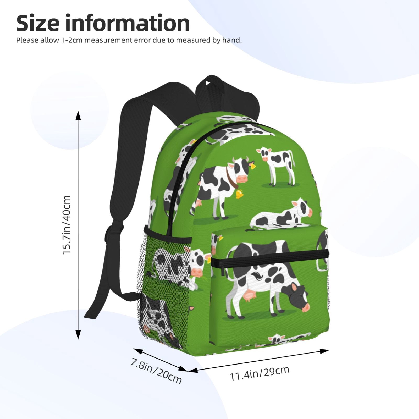 Vsdgher Cows With Calfs Green Print Unisex Large Capacity Bookbag Schoolbag Casual Daypack for High School/College/Teens/Travel/Work