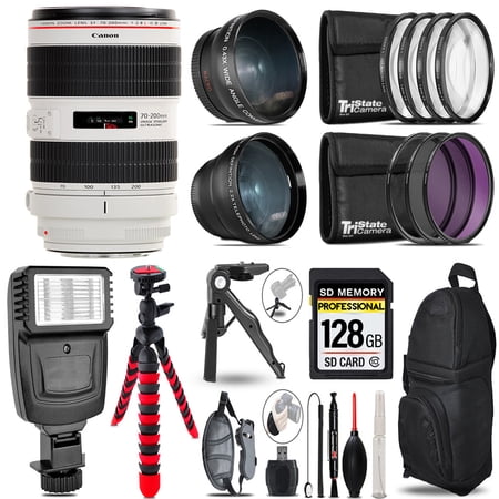 Canon EF 70-200mm f/2.8L IS III USM Lens -3 Lens Kit + Slave Flash + Tripod - 128GB Accessory Bundle
