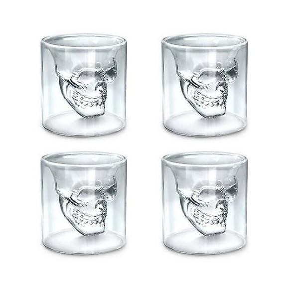 SHSLING 4 Pcs Skull Head Wine Glass Mug Crystal Beer Whiskey Shot Double Glass Cup Vodka Drinking Bar Club Beer Wine Glass Bottle