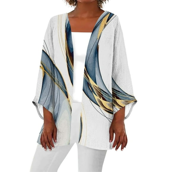 Alitao Womens Cardigan Long Sleeve Shirts Women 2025 Retro Print 3/4 Sleeve Cardigans Lightweight Blouse Tops Coat Casual Duster Jackets Lightweight Cardigans Womens Blouses Pink XL