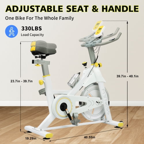 Indoor Exercise Bike with LCD Display, 30LB Flywheel & Adjustable Seat - Belt Drive Stationary Cycling Bike for Home Gym Cardio, White