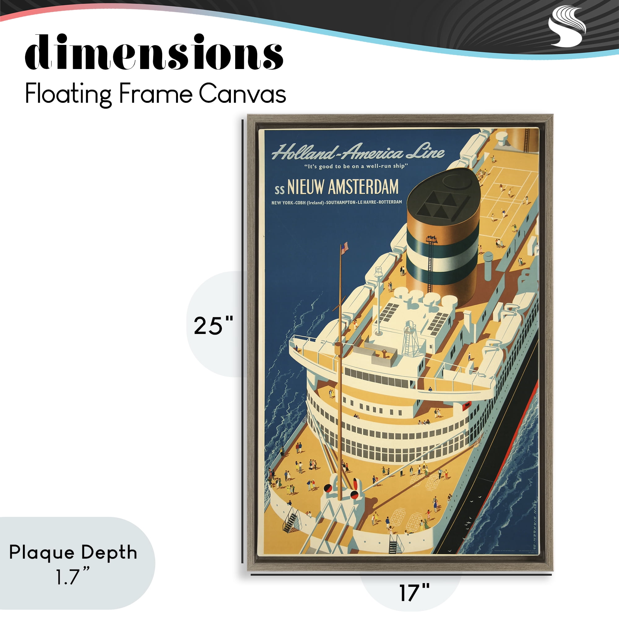 Stupell Industries Nieuw Amsterdam Cruise Ship Brown Framed Floater Canvas Wall Art, design by Vintage Posters
