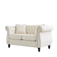 thumbnail image 4 of 58.8" Chesterfield Sofa Black Velvet for Living Room, 2 Seater Sofa Tufted Couch with Rolled Arms and Nailhead for Living Room, Bedroom, Office, Apartment, Two Pillows (Beige), 4 of 11