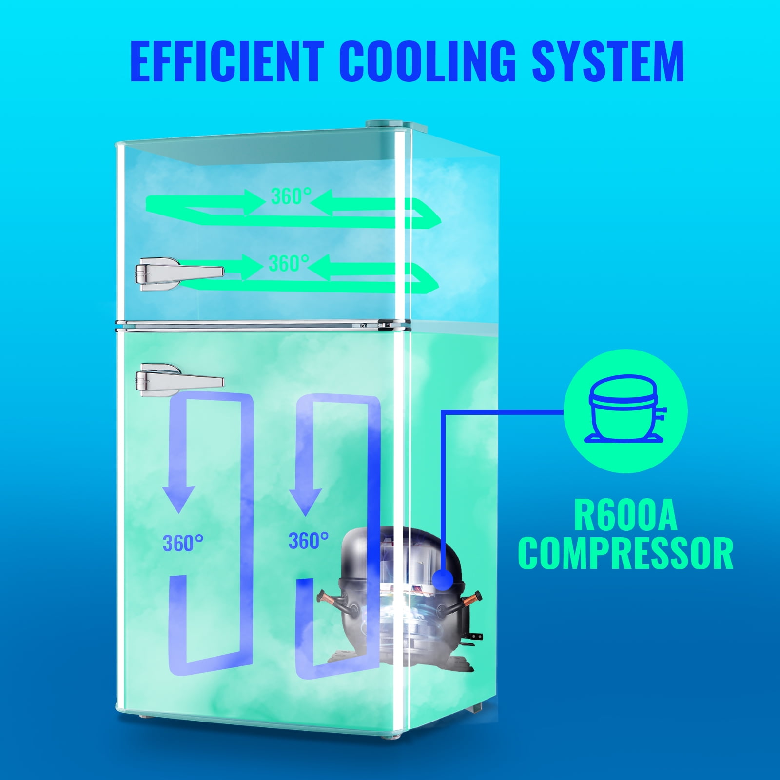 Tacool 3.5 Cu.ft Retro Mini Fridge with Freezer, 2 Door Small Refrigerator with 7 Adjustable Thermostat for Home, Blue