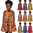 thumbnail image 6 of African Toddlers Bodysuits For Girls Sleeveless Printed Ruffled Outfits With Hairband Summer Spring Fall Daily Streetwear Dresses For Girls,Gold,90, 6 of 6