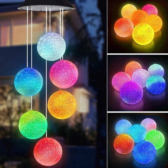 LINLIN Solar Wind Chime Light, Wind Chime Lights Color Changing Outdoor Home Mobile Hanging Bells Chime Waterproof for Patio Yard Garden