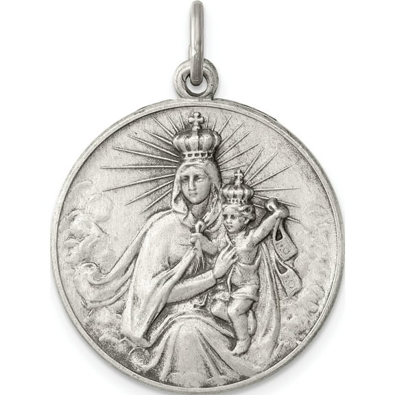 Sterling Silver Antiqued Our Lady Of The Holy Scapular Medal (24 X 24) Made In United States qc5595