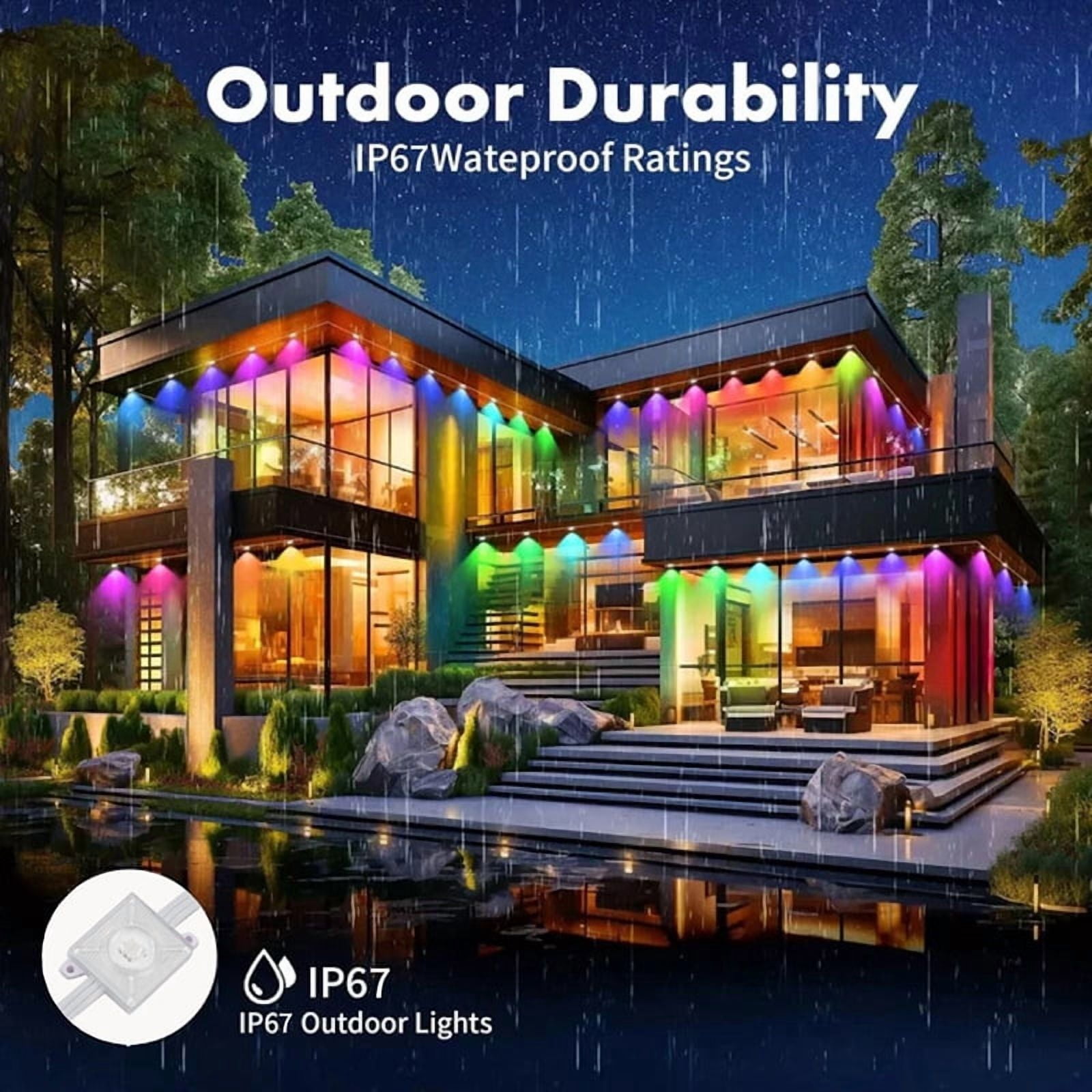 50FT 30 LEDs Permanent Outdoor Lights Smart RGBIC Eaves LED Lights Festival Flashing Lighting Fairy String Holiday Lighting