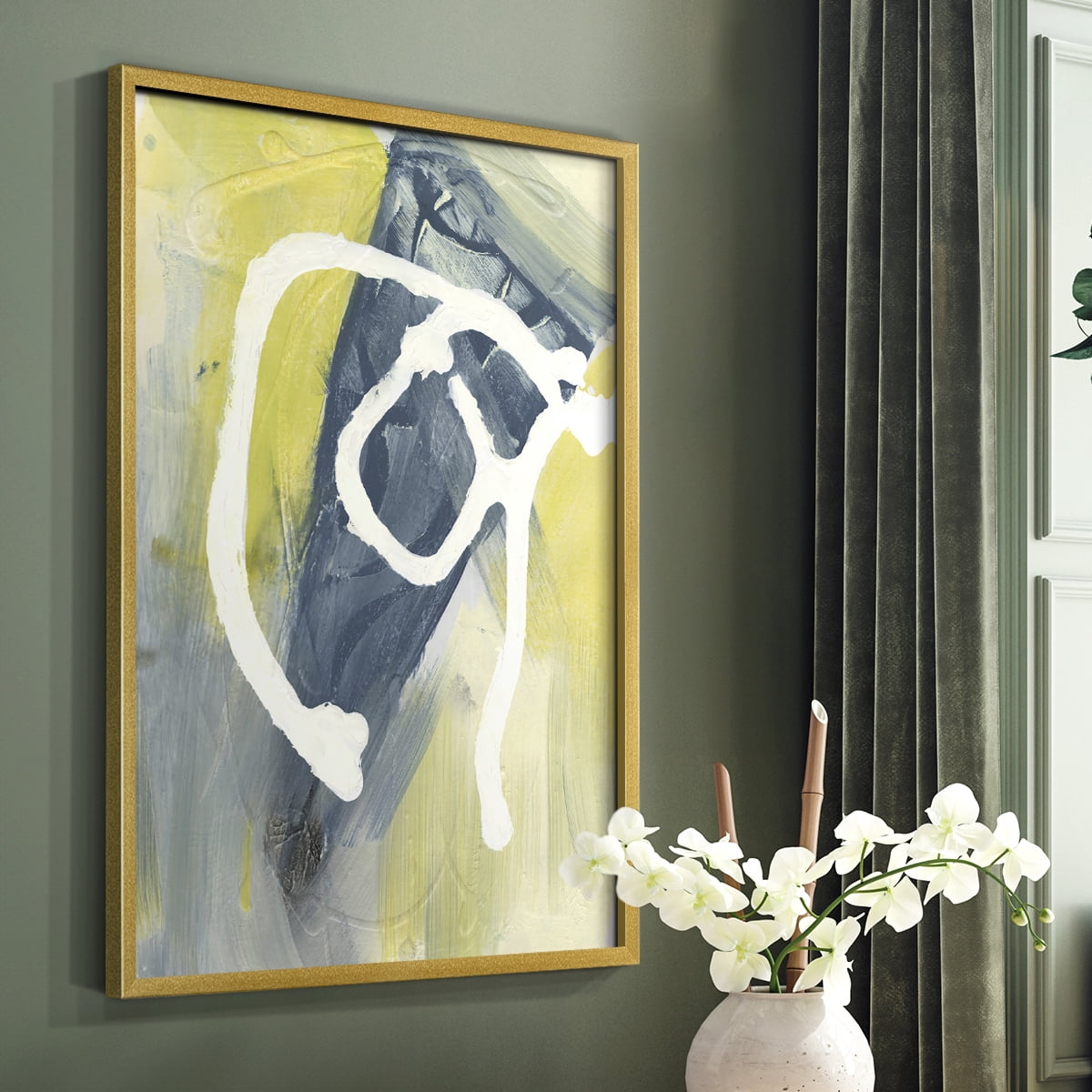 Delightful I Framed Print in Gold Solid Wood Framed Print No Nail Hanging