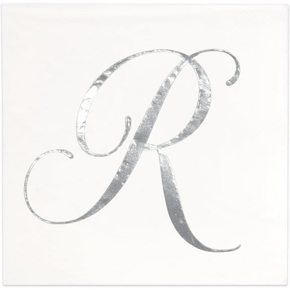 Gift Boutique 100 Silver Monogram Cocktail Napkins Letter R Disposable Paper Pack Elegant Metallic Silver Foil Hand Napkin for Powder Room Wedding Holiday Birthday Party Baby Shower Decorative Towels
