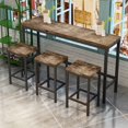 thumbnail image 1 of Modern High Top Table Set for 3, Rectangle Kitchen Dining Table Set Metal Frame, Small Space Counter Height Pub Bistro Set with 1 Table & 3 Stools, Natural, 1 of 8
