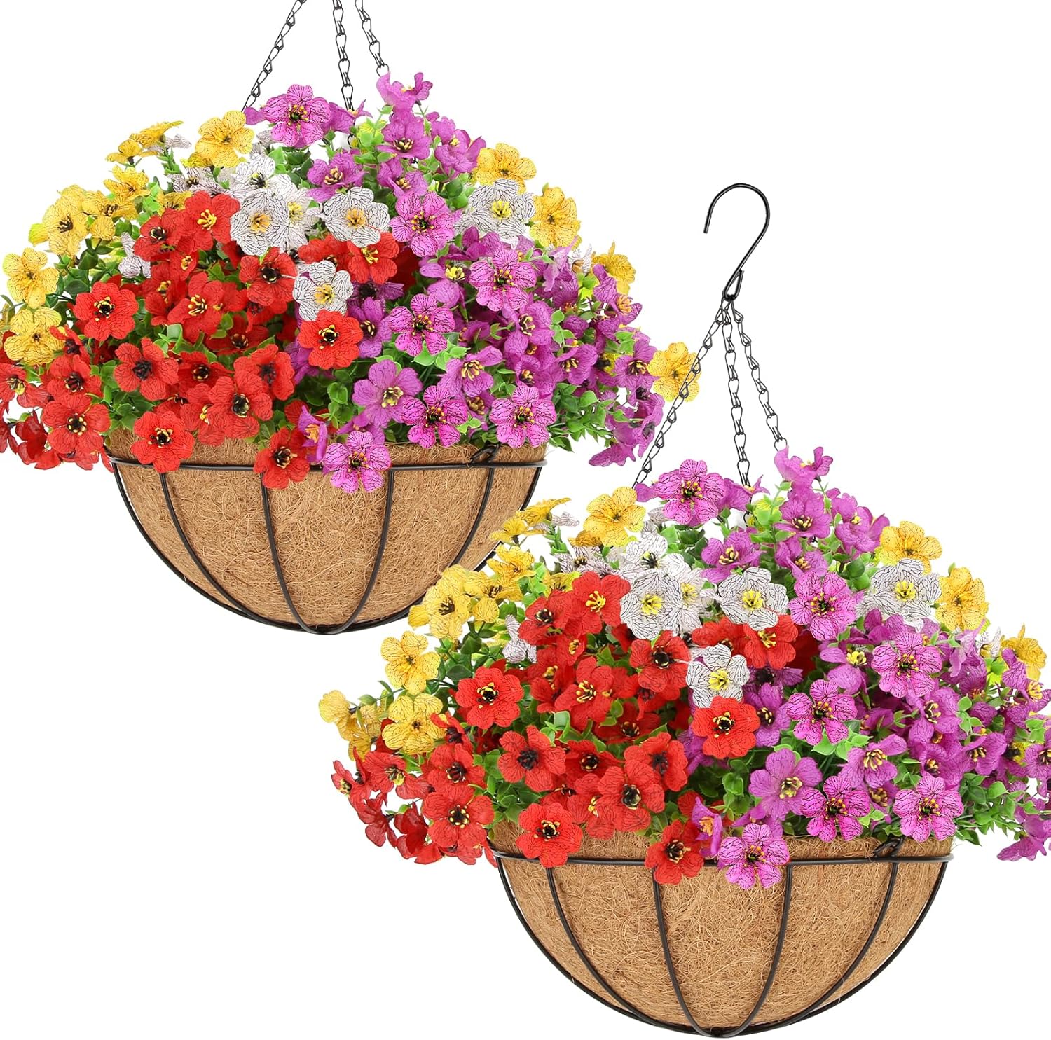 24 Bundles Artificial Flowers for with 24 Bundles Hanging Flowers with 2 Baskets