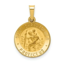 14K Yellow Gold Charm Pendant 17 mm 15 Polished And Satin St. Christopher Medal