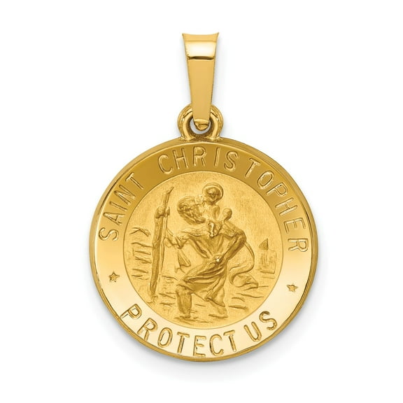 14K Yellow Gold Charm Pendant 17 mm 15 Polished And Satin St. Christopher Medal