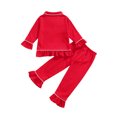 thumbnail image 4 of Elippeo Baby Girl Pajamas 18M 2Y 3Y 4Y 5Y 6Y Long Sleeve Lapel Ruffle Hem Buttons Red Tops + Pants Suit, 4 of 8