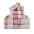 thumbnail image 2 of BNM Cotton Greek Scroll 6 Piece Towel Set, Ivory/Coral, 2 of 7