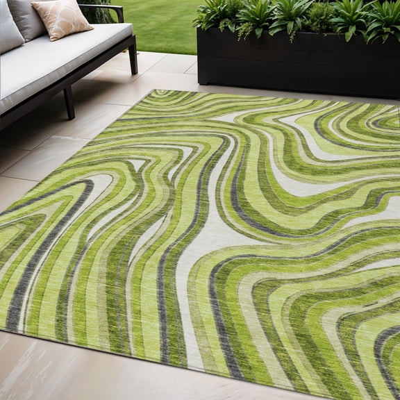 5' X 8' Lime Green And Charcoal Abstract Washable Indoor Outdoor Area Rug