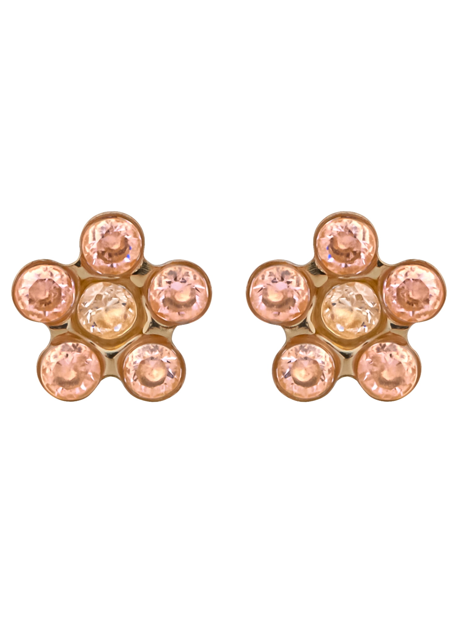 Brilliance Fine Girl’s/Tween 14K Pink Gold CZ Flower Stud Earrings