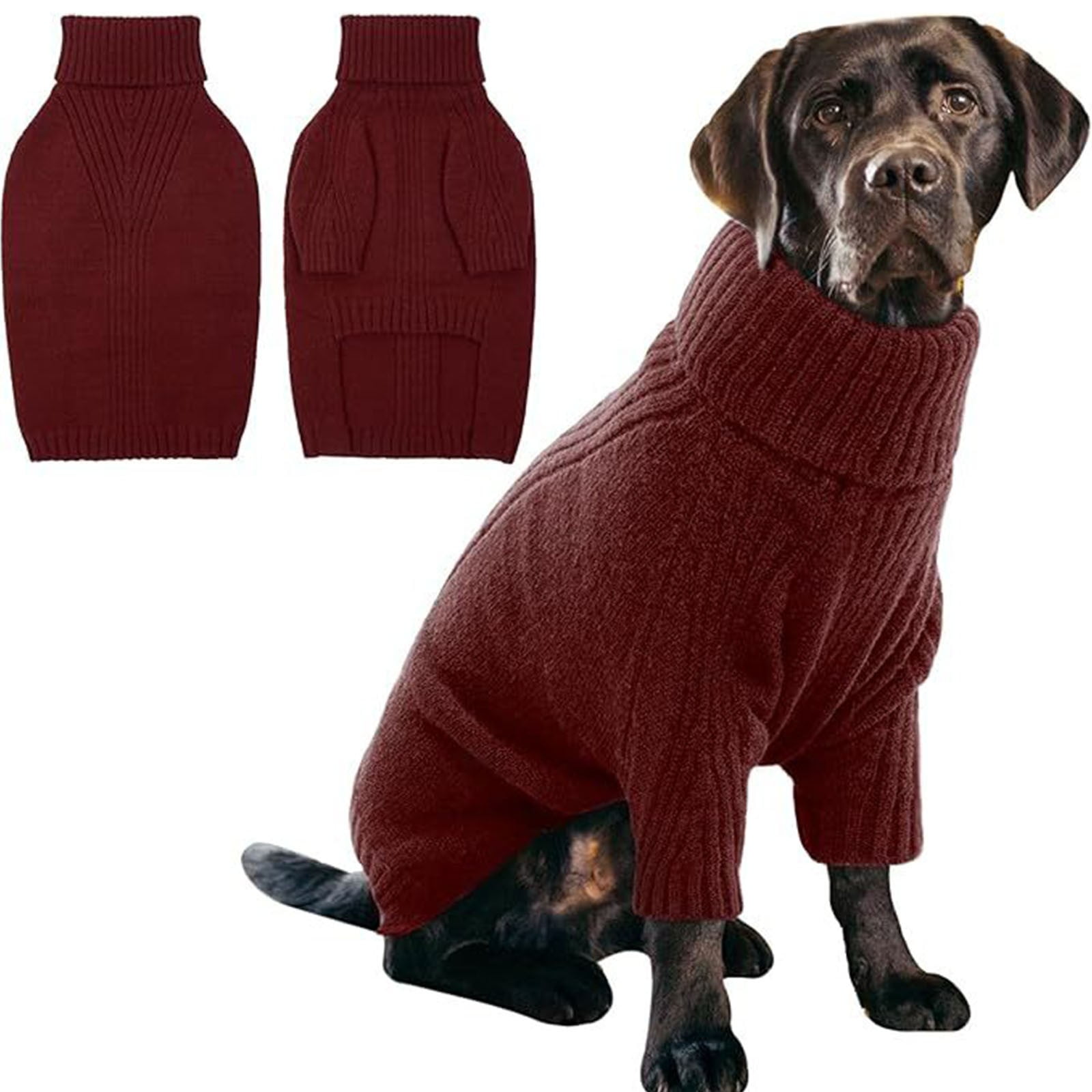 Qyaukm Dog Sweater,1Pc Thermal Knit Big Dog Sweater,Pet Turtleneck Doggy Sweatshirt for Extra Large Dogs Boy Girl,Stretchy Large Dogs Cold Weather Outfit Pitbull Clothes, Black L