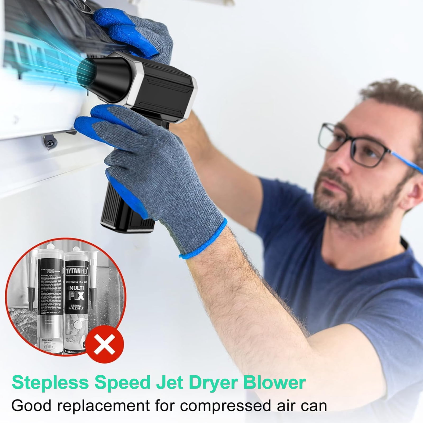 MHCABSR Portable Cordless Air Duster, Rechargeable 7500mAh Battery, Blow Nozzle for Computer, Keyboard, PC, Cars