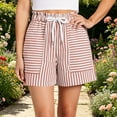 thumbnail image 2 of Erwazi Women's Striped Shorts Casual Elastic Waist Drawstring Lounge Shorts with Expanding Pockets, 2 of 5