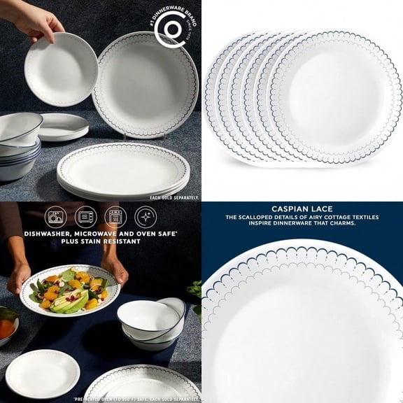 6-Piece 10.25 Dinner Round Plates Vitrelle Triple Layer Glass Lightweight Round Plates Chip and Scratch Resistant Microwave and Dishwasher Safe Caspian Lace