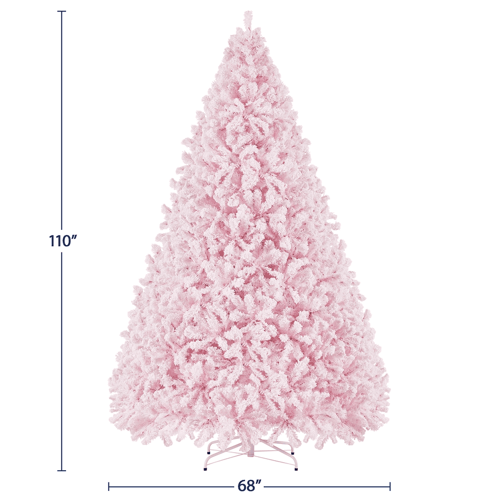 Renwick 9Ft Pre-lit Flocked Artificial Christmas Tree with Foldable Stand, Pink