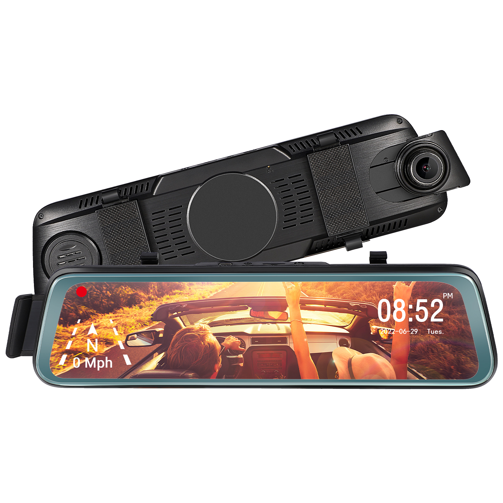 ARPHA 10" Touch Screen Rear View Mirror Dash Cam - 1080P Front & 720P Rear With Night Vision And Parking Mode